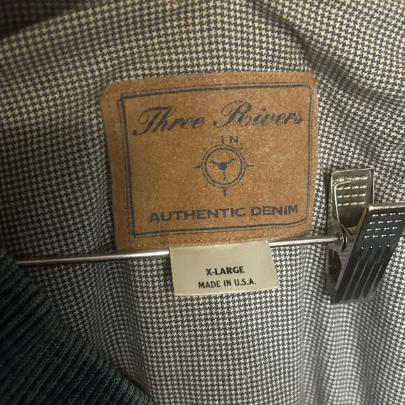 Vintage Three Rivers Denim Bomber Varsity Button Jacket Canvas Sleeves Size XL - Picture 4 of 7